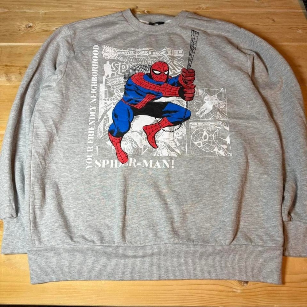 Marvel‎ Spider-Man Graphic Sweatshirt Mens Gray Crewneck Comic Book Print XL
